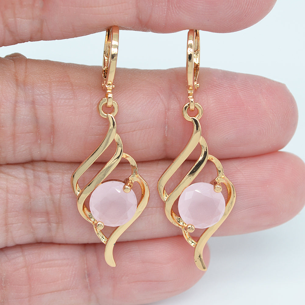 Wholesale Gold Plated Women Lake Blue Zircon CZ Water Drop Dangle Earrings Jewelry