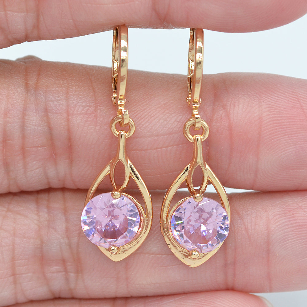 Wholesale Gold Plated Women Jade Green Zircon CZ Teardrop Dangle Earrings Jewelry