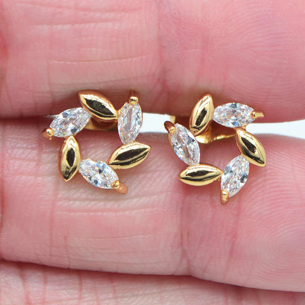 Wholesale Gold Plated Women Multicolor Cubic Zirconia CZ Pinwheel Stud Earrings Jewelry