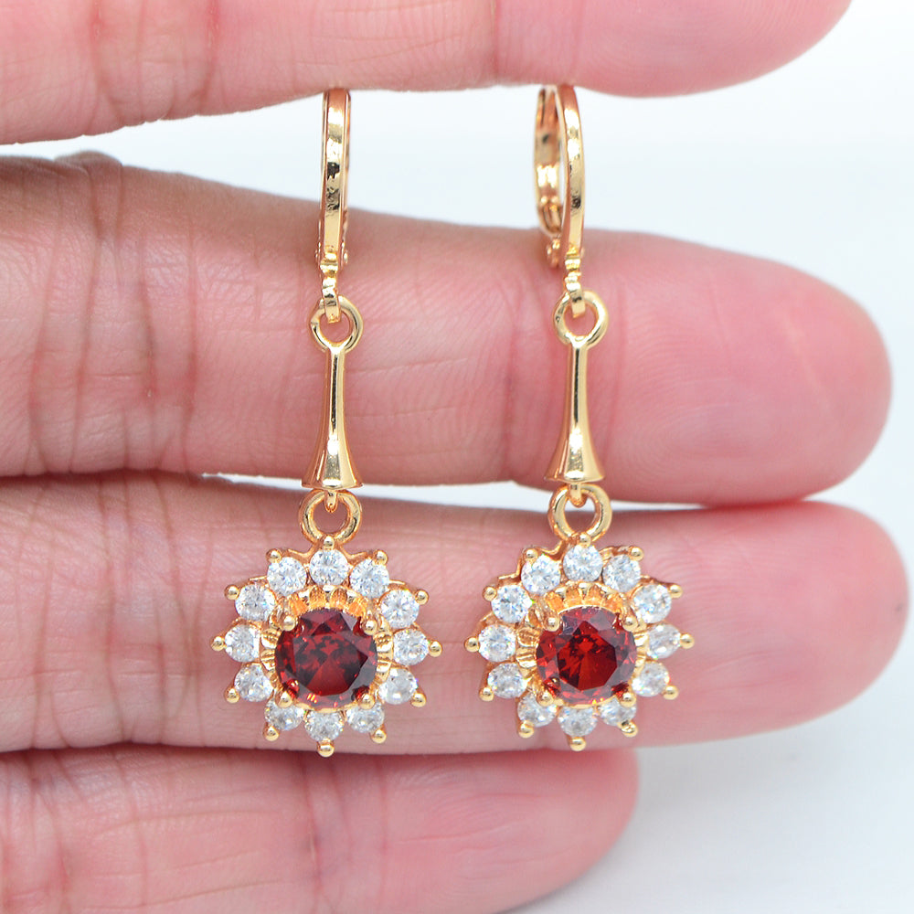 Wholesale Gold Plated Women Green Zircon CZ Halo Round Dangle Earring Jewelry