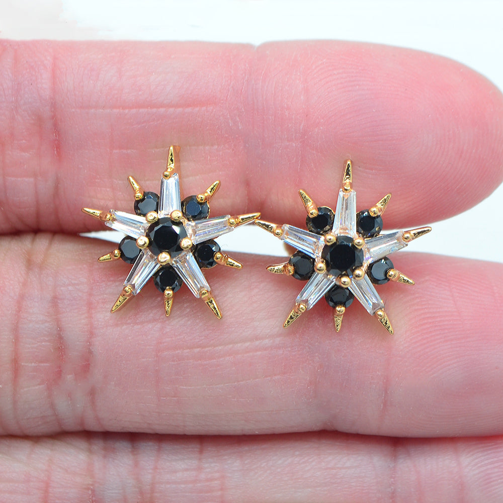 Wholesale Gold Plated Women Black Zircon CZ Stars Stud Earrings Jewelry