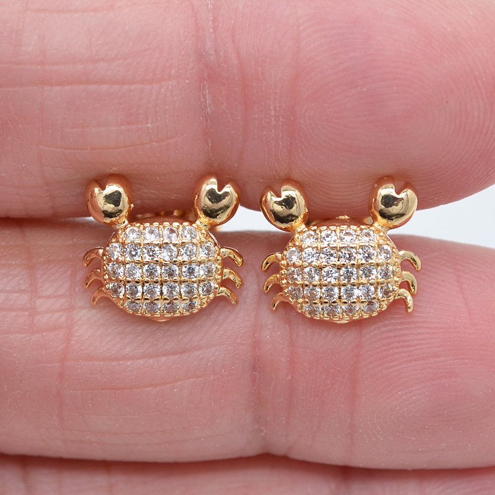 Wholesale Gold Plated Women Clear Zircon CZ Crab Stud Earrings Jewelry