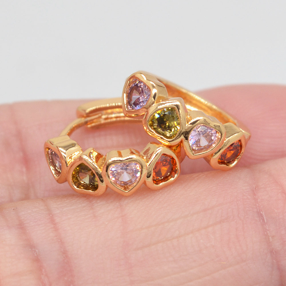 Wholesale Gold Plated Women Multicolor Zircon CZ Love Hearts Huggie Earrings Jewelry