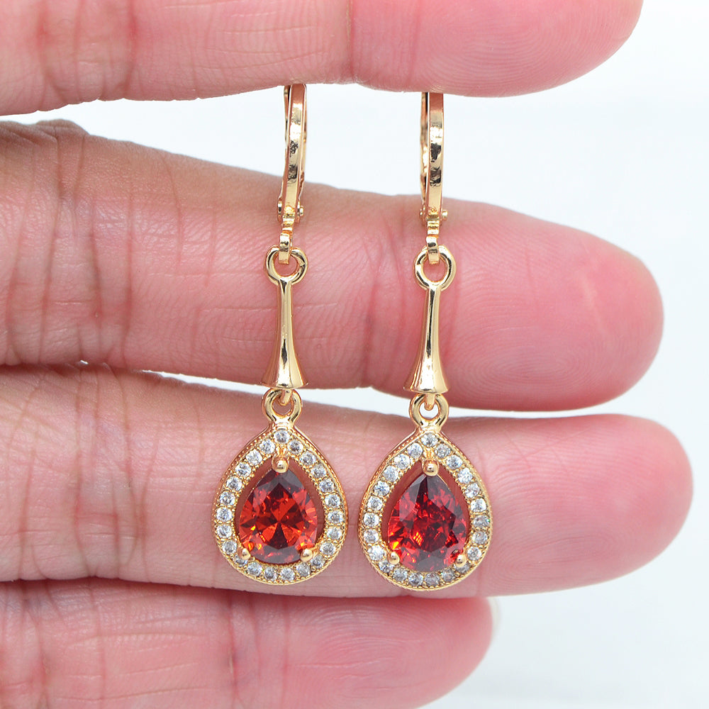 Wholesale Gold Plated Women Green Zircon CZ Teardrop Dangle Earring Jewelry