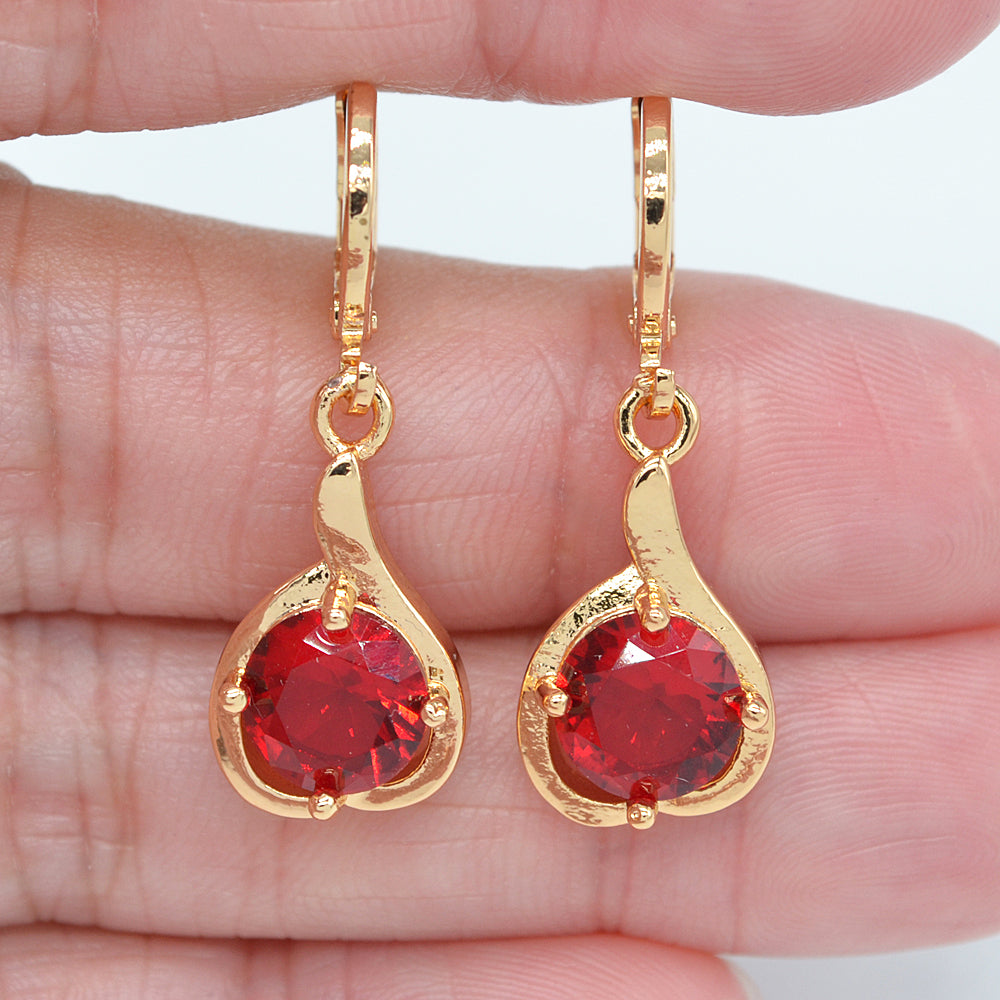 Wholesale Gold Plated Women Fashion Pink Zircon CZ Dangle Earrings Jewelry