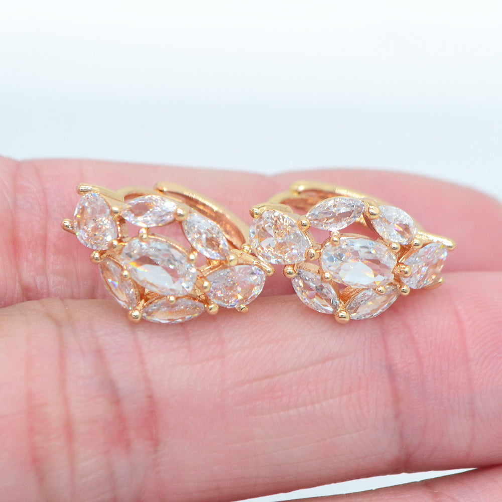 Wholesale Gold Plated Women Fashion Multicolor Zircon CZ Flower Huggie Earrings Jewelry