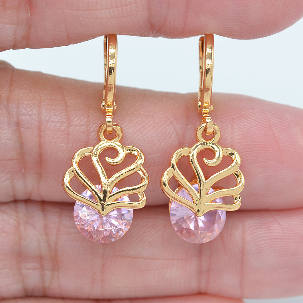 Wholesale Gold Plated Women Clear Zircon CZ Hollow Flower Dangle Earrings Jewelry