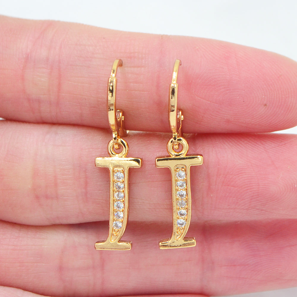 Wholesale Gold Plated Women Clear Zircon CZ Alphbet Letter A to Z Dangle Earrings Jewelry
