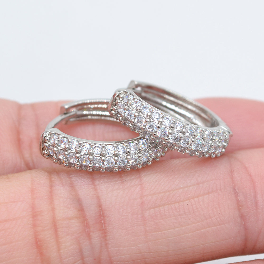 Wholesale Gold Plated Women Trendy Clear Pave Zircon CZ Hoop Huggie Earrings Jewelry