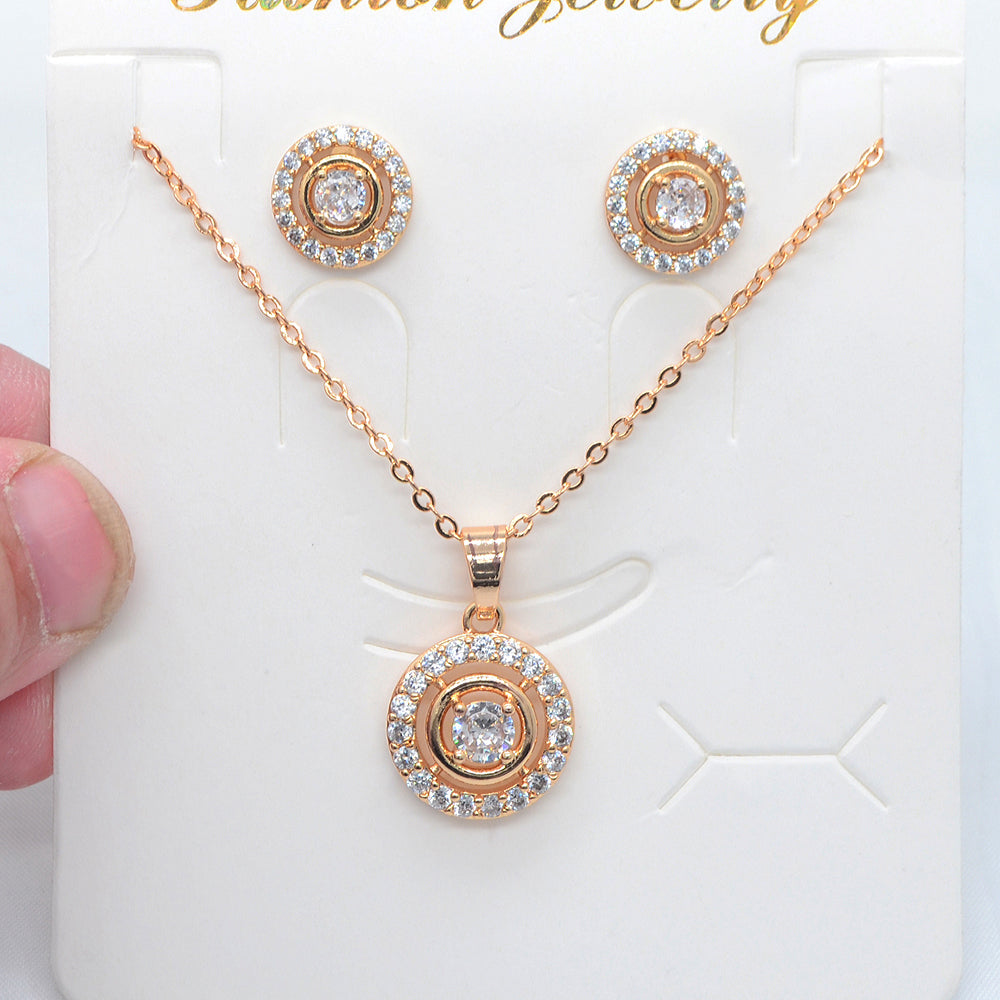 Wholesale Gold Plated Women Red Zircon CZ Round Circle Jewelry Set