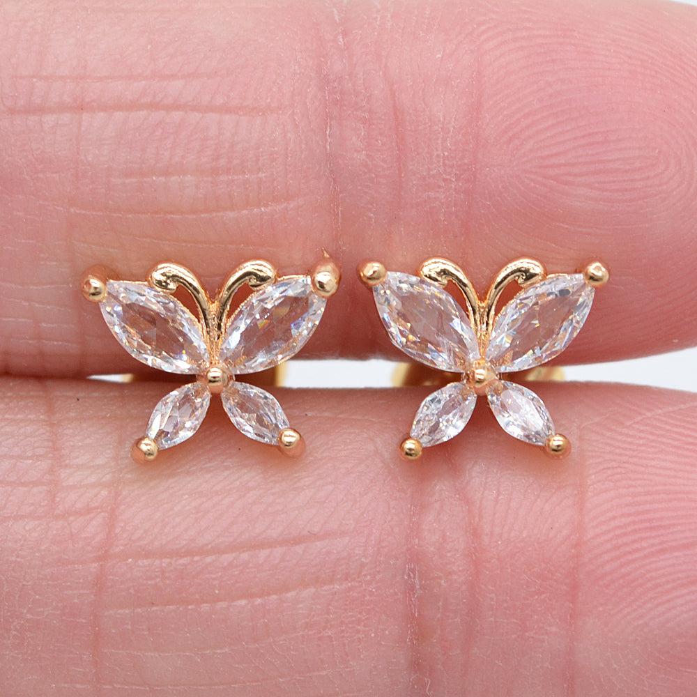Wholesale Gold Plated Women Multicolor Zircon CZ Cute Butterfly Stud Earrings Jewelry