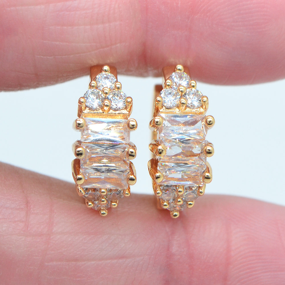 Wholesale Gold Plated Women Fashion Rainbow Zircon CZ Hoop Huggie Earrings Jewelry