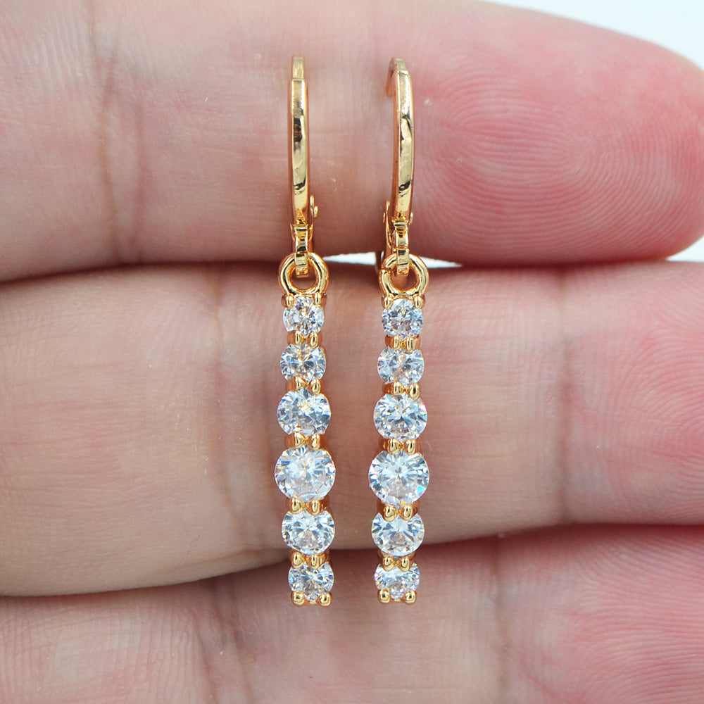Wholesale Gold Plated Women Clear Cubic Zirconia CZ Stick Dangle Earrings Jewelry