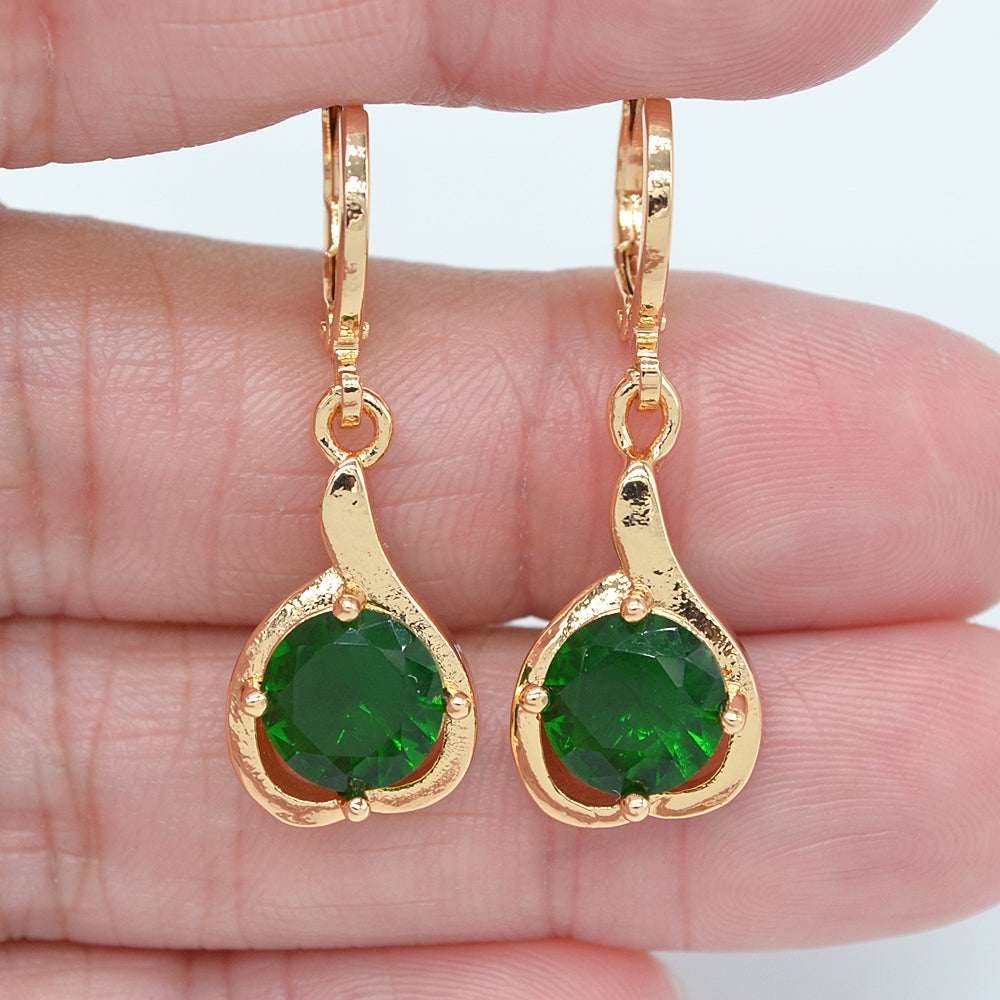 Wholesale Gold Plated Women Fashion Pink Zircon CZ Dangle Earrings Jewelry