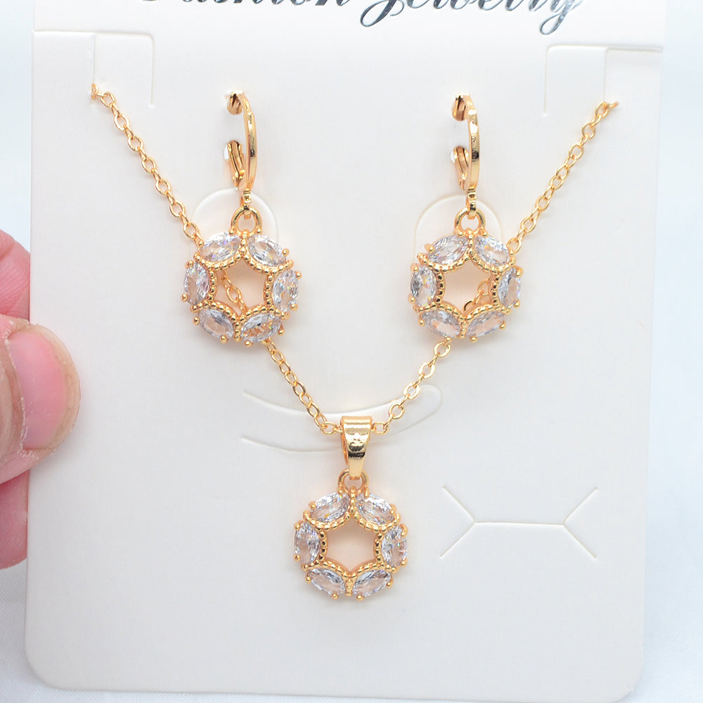 Wholesale Gold Plated Women Multicolor Zircon CZ Round Circle Jewelry Set