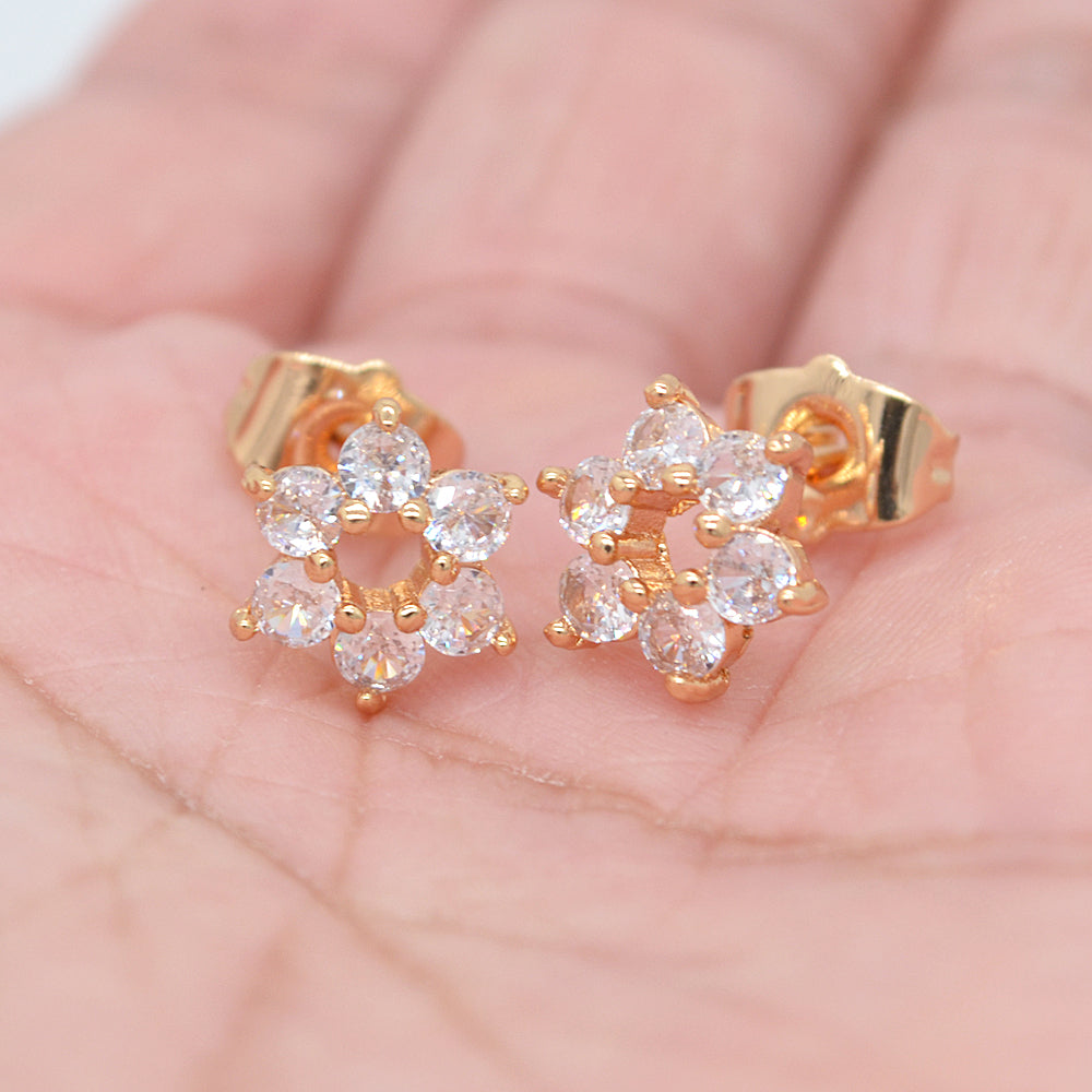 Wholesale Gold Plated Women Clear Zircon CZ Fancy Flower Stud Earrings Jewelry