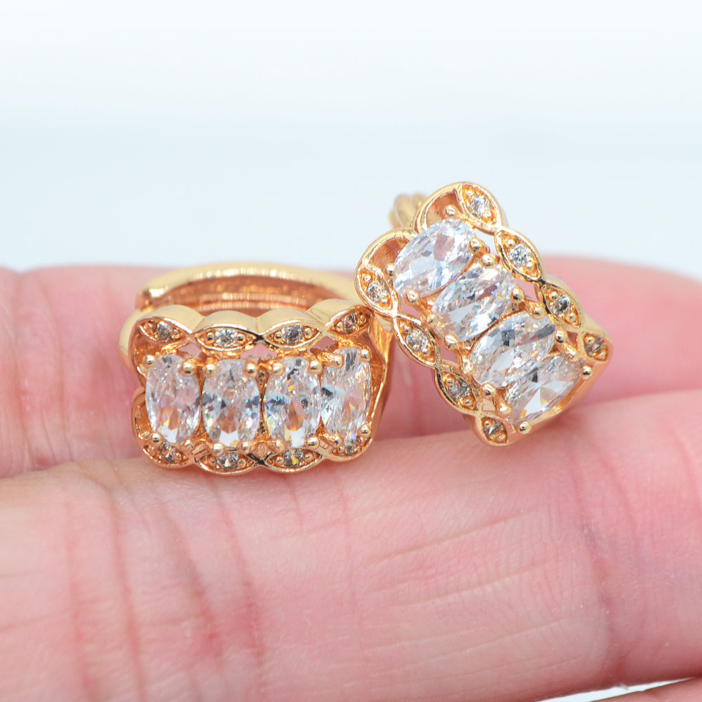 Wholesale Gold Plated Women Multicolor Zircon CZ Lace Huggie Earrings Jewelry