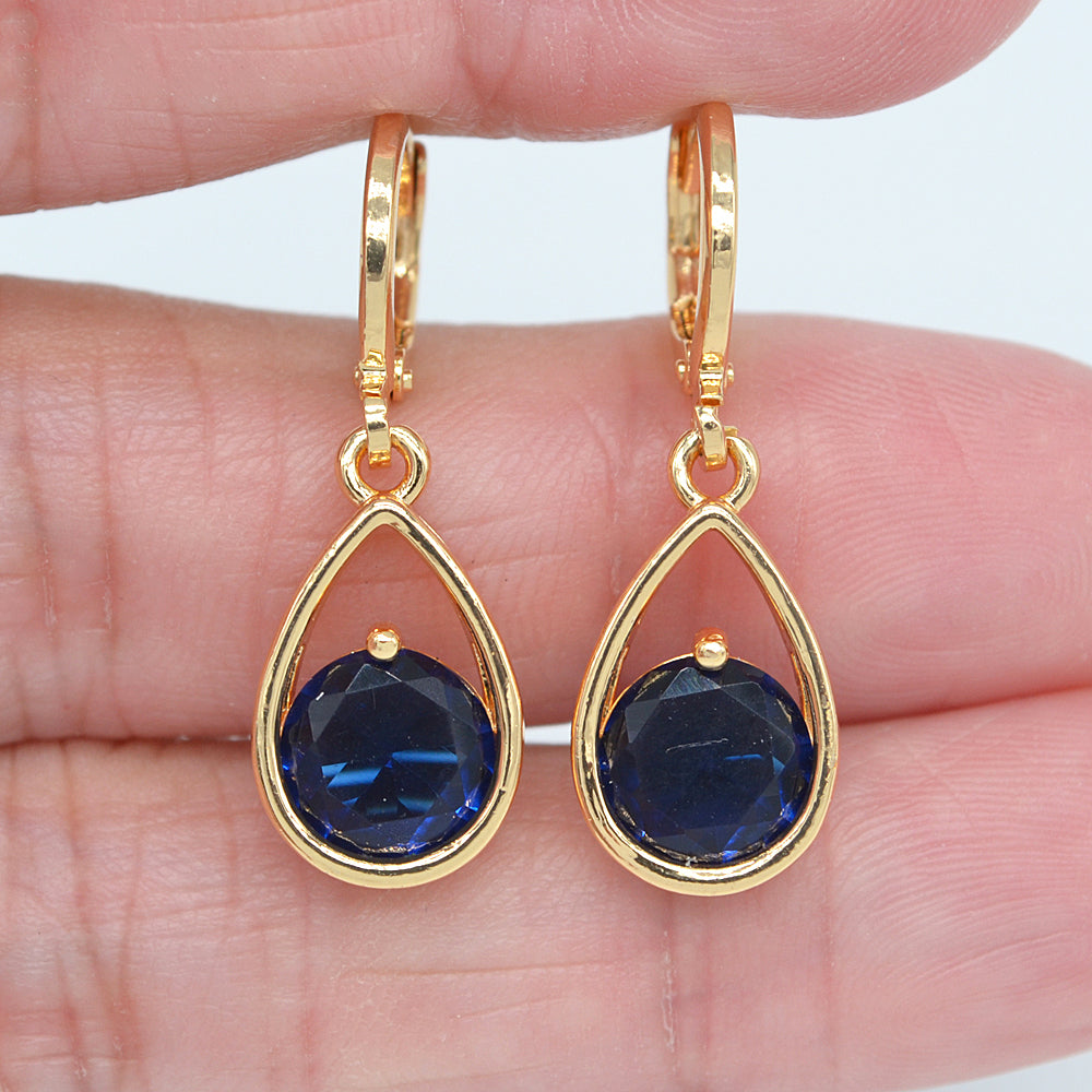 Wholesale Gold Plated Women Jade Green Zircon CZ Teardrop Dangle Earrings Jewelry