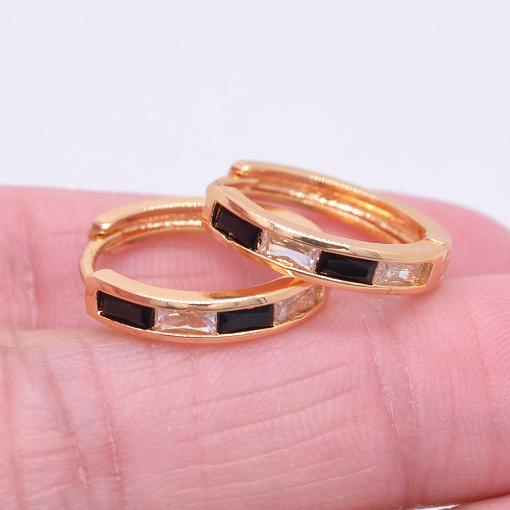 Wholesale Gold Plated Women Black White Zircon CZ Slim Hoop Huggie Earrings Jewelry