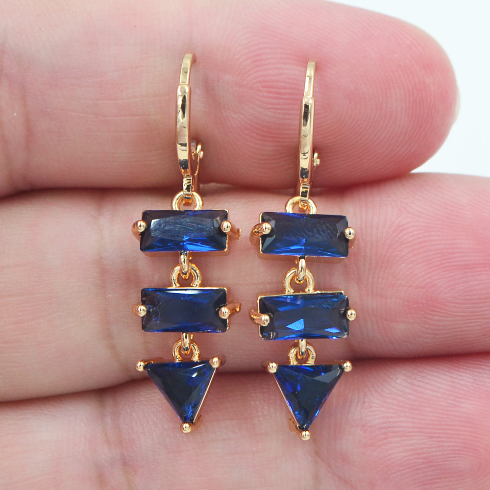 Wholesale Gold Plated Women Blue Zircon CZ Stylish Geometric Dangle Earrings Jewelry