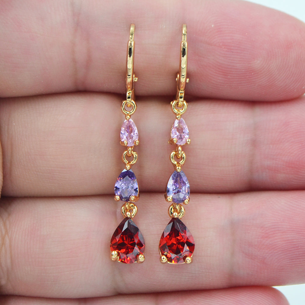 Wholesale Gold Plated Women Multicolor Zircon CZ Teardrop Dangle Earrings Jewelry