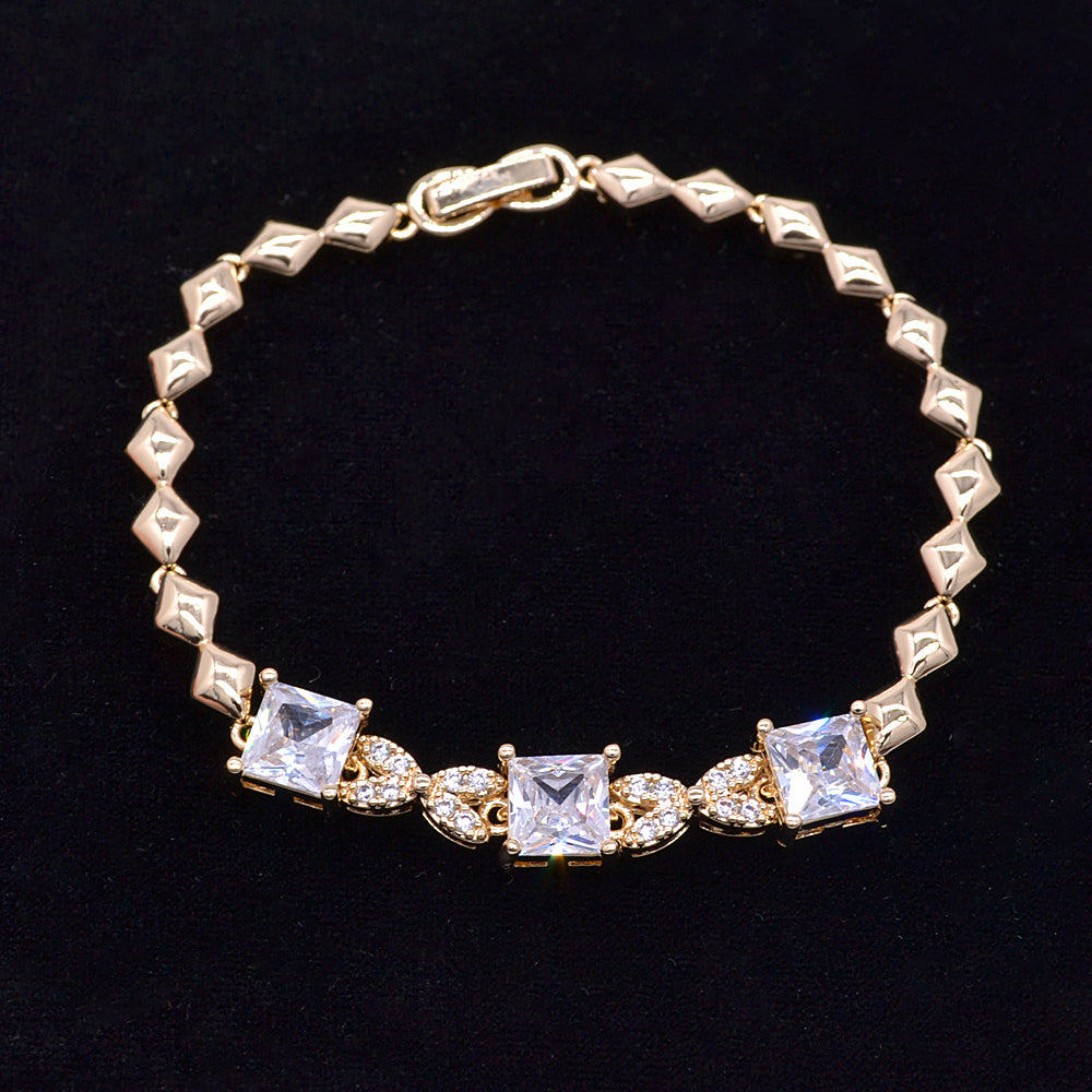 Wholesale Gold Plated Women Clear Zircon CZ Square Charm Bracelet Jewelry