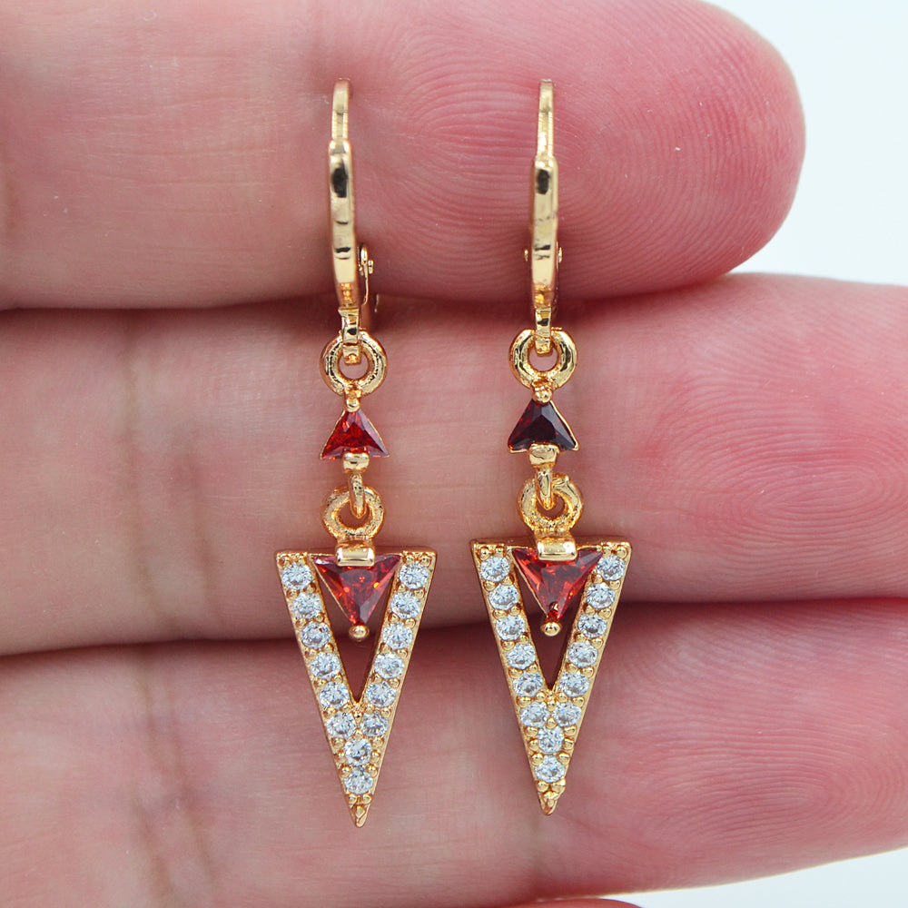 Wholesale Gold Plated Women Black Zircon CZ Triangle Dangle Earrings Jewelry
