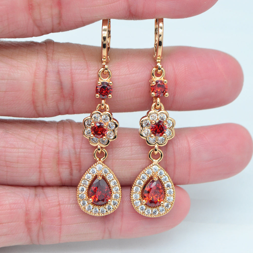 Wholesale Gold Plated Women Blue Cubic Zirconia CZ Water Drop Dangle Earrings Jewelry