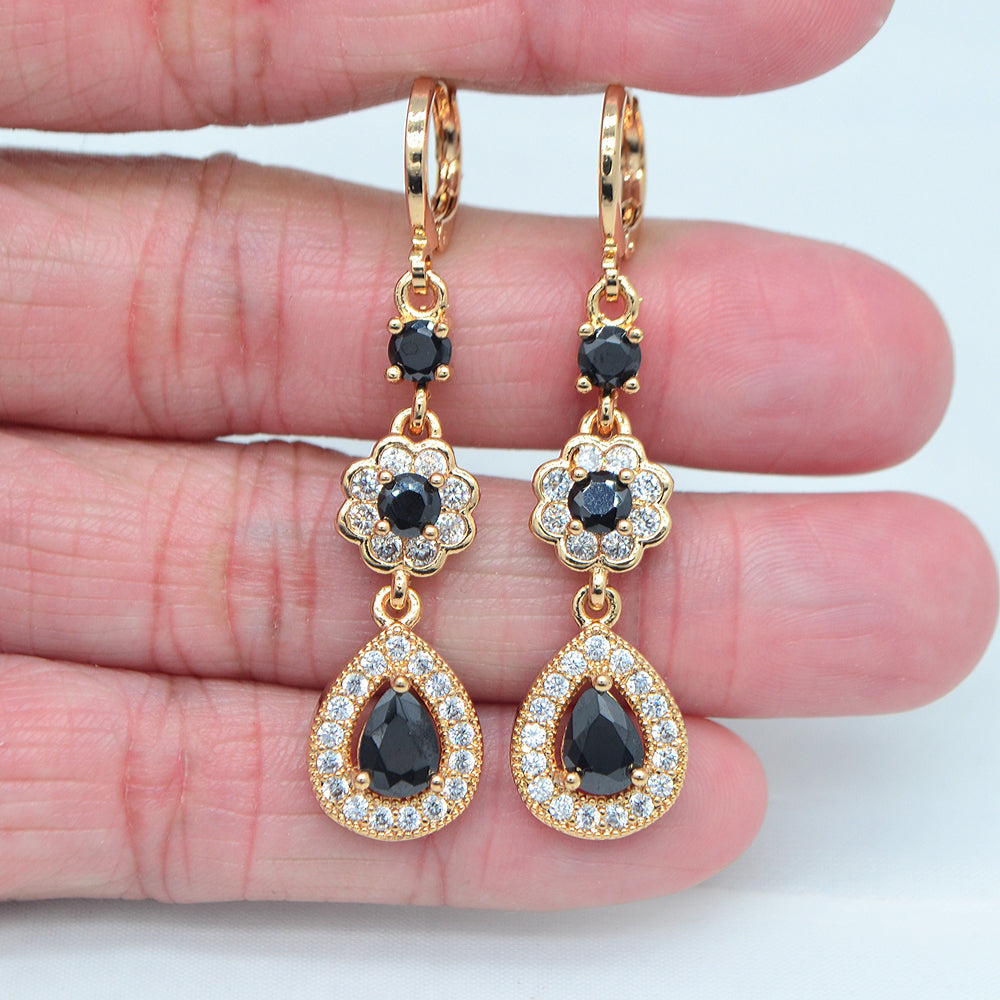 Wholesale Gold Plated Women Blue Cubic Zirconia CZ Water Drop Dangle Earrings Jewelry