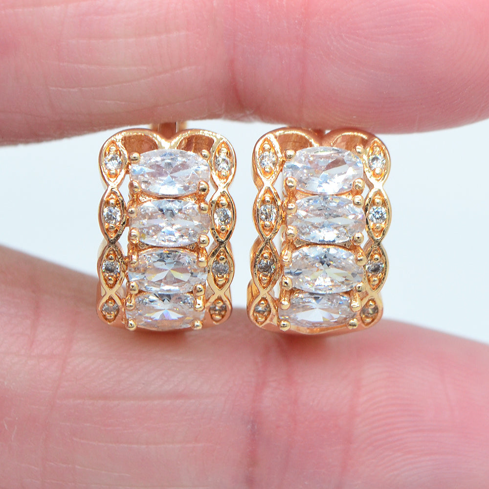 Wholesale Gold Plated Women Multicolor Zircon CZ Lace Huggie Earrings Jewelry