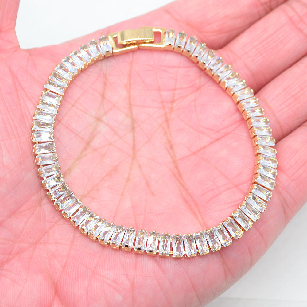 Wholesale Gold Plated Women Red Zircon CZ Full Baguette Stones Tennis Bracelet Jewelry