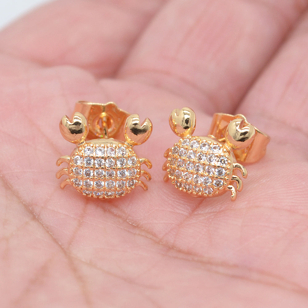 Wholesale Gold Plated Women Clear Zircon CZ Crab Stud Earrings Jewelry
