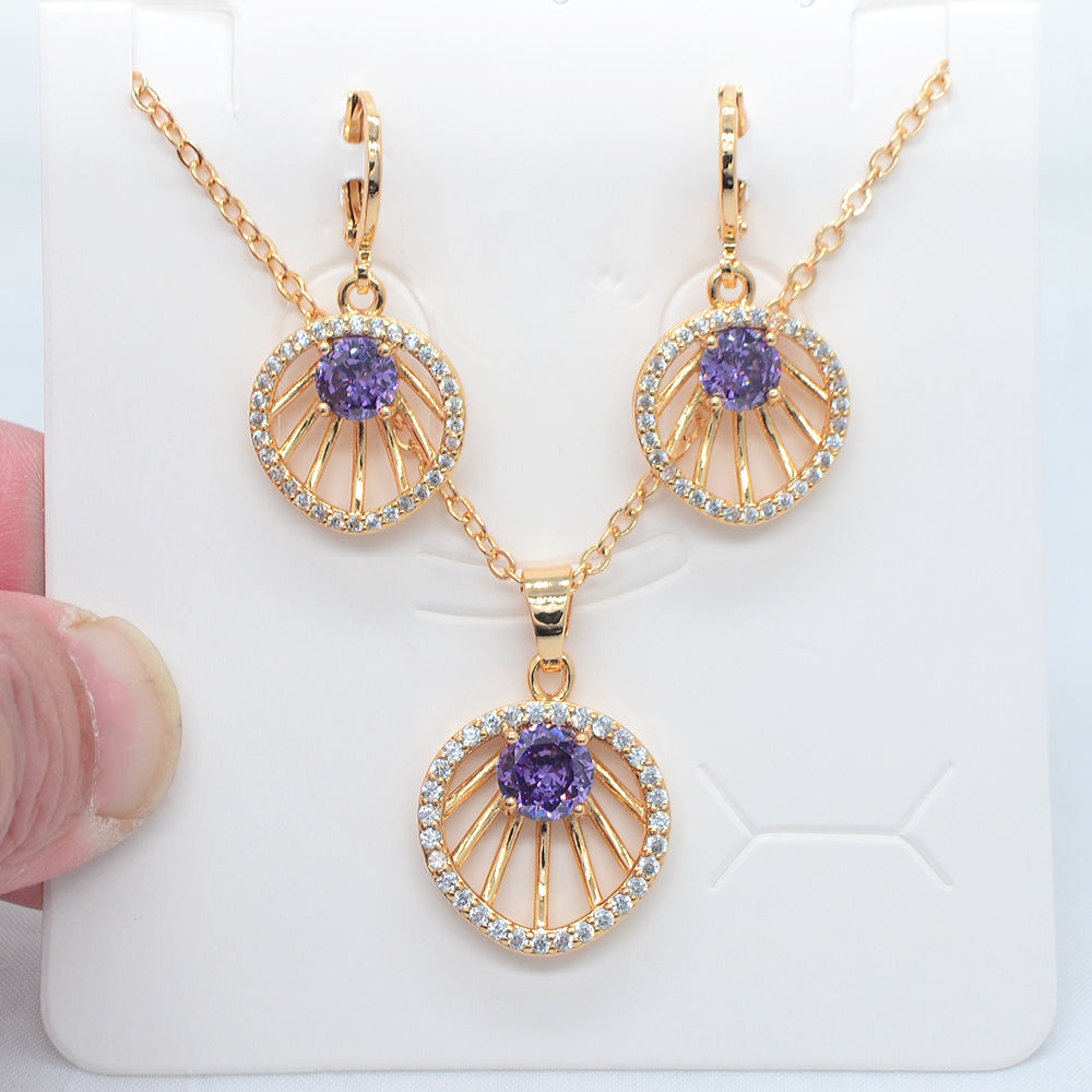 Wholesale Gold Plated Women Purple Zircon CZ Shell Design Jewelry Set