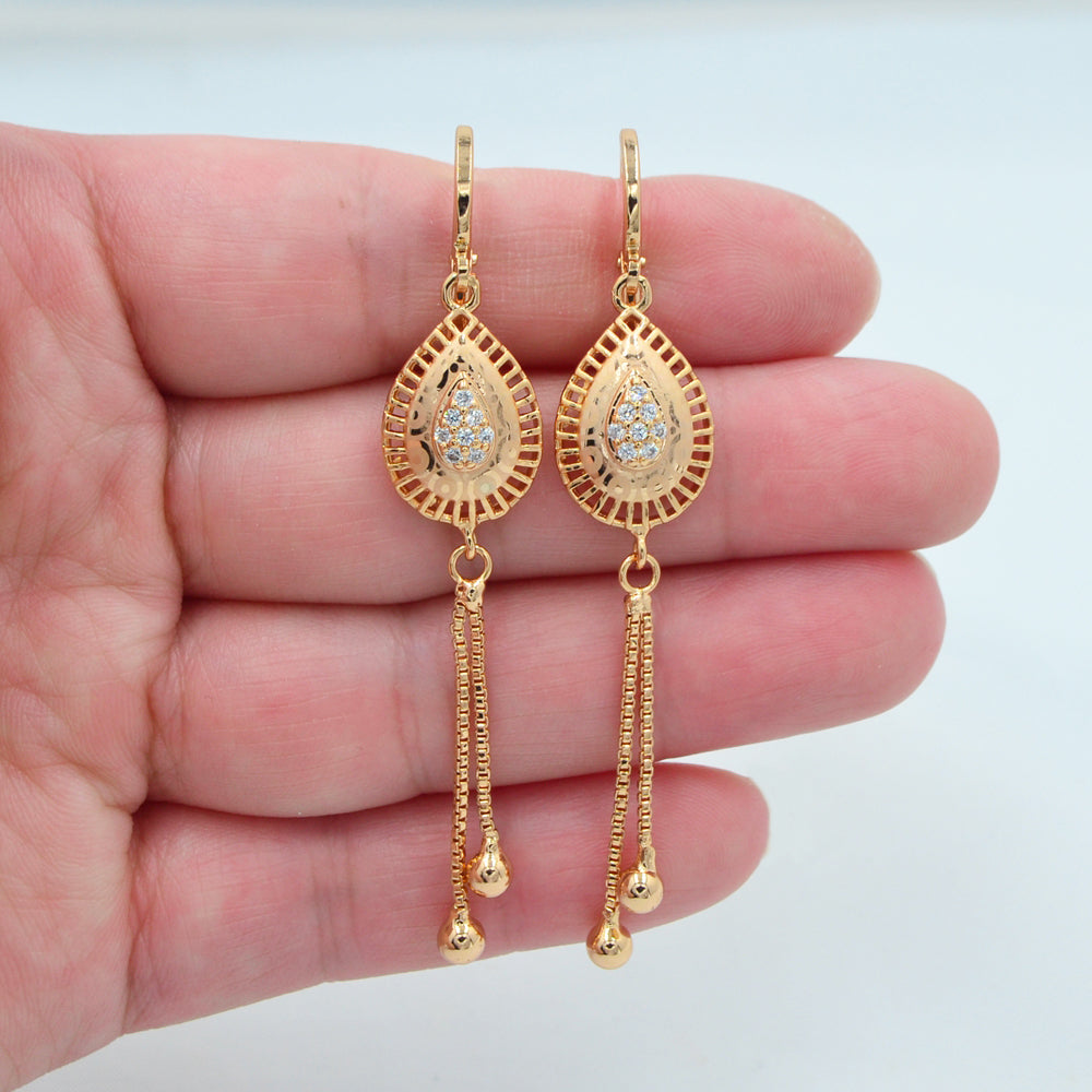 Wholesale Gold Plated Women Clear Zircon CZ Water Drop Tassel Dangle Earrings Jewelry