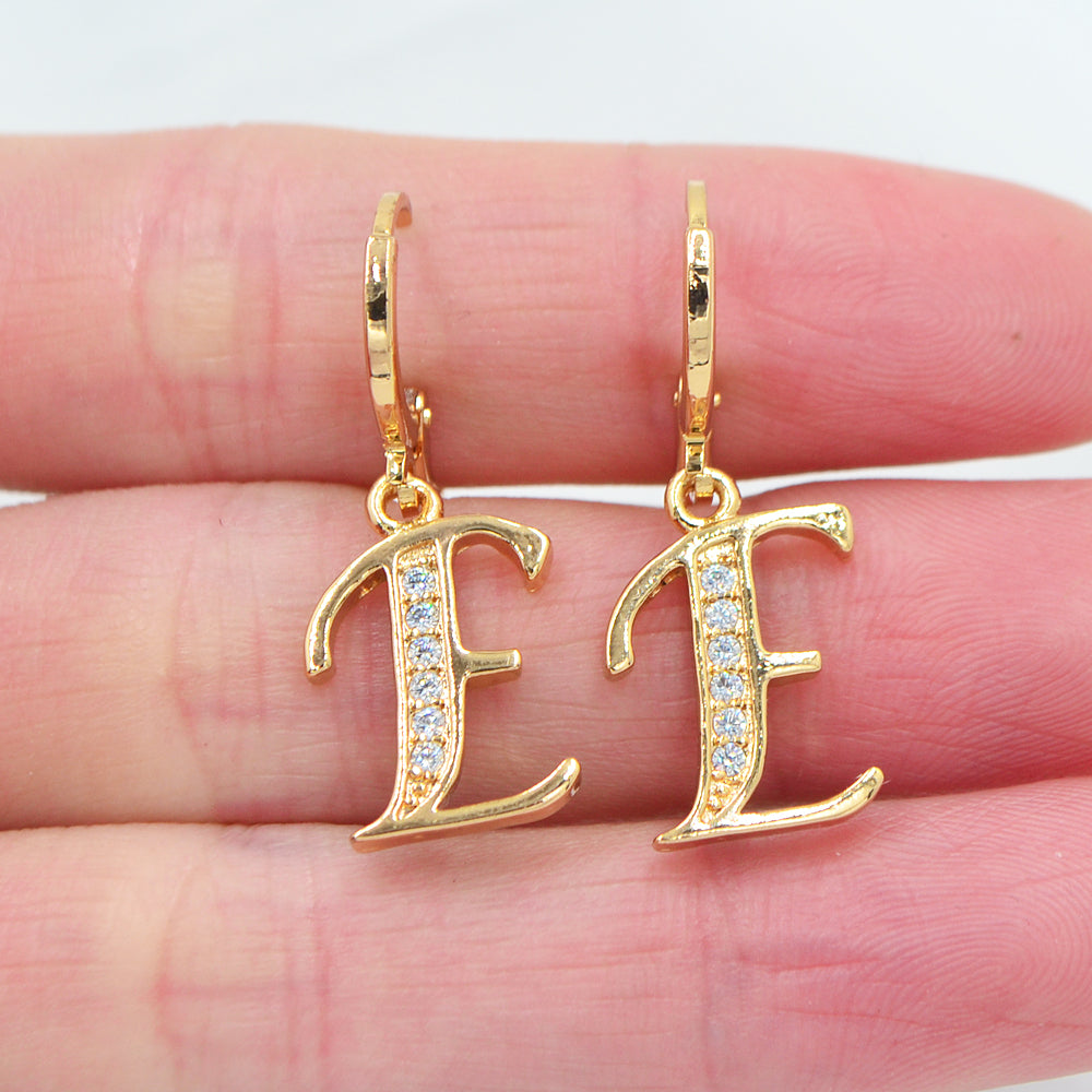 Wholesale Gold Plated Women Clear Zircon CZ Alphbet Letter A to Z Dangle Earrings Jewelry
