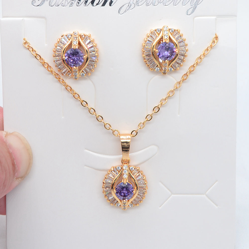 Wholesale Gold Plated Women Fashion Green Zircon CZ Wedding Jewelry Set