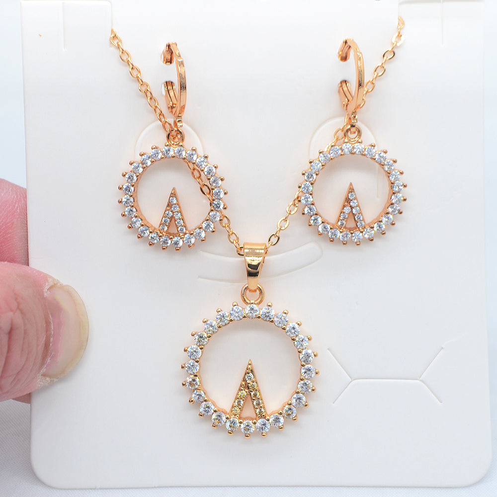 Wholesale Gold Plated Women Fashion Multicolor Zircon CZ Round Circle Jewelry Set