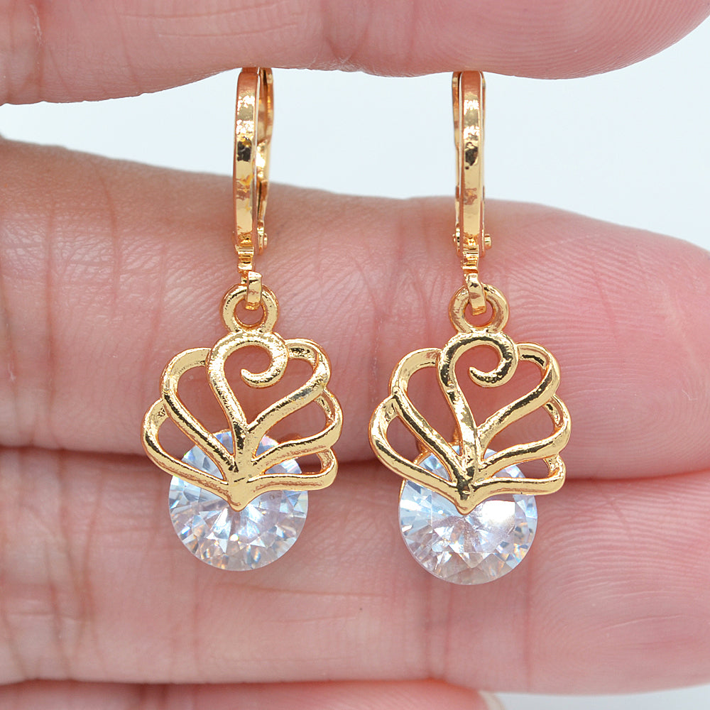 Wholesale Gold Plated Women Clear Zircon CZ Hollow Flower Dangle Earrings Jewelry