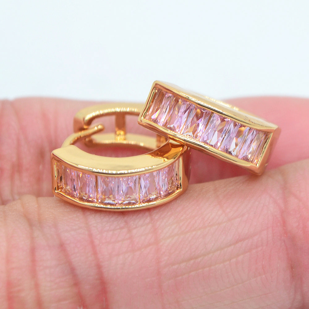 Wholesale Gold Plated Women Fashion Rainbow Zircon CZ Huggie Earrings Jewelry
