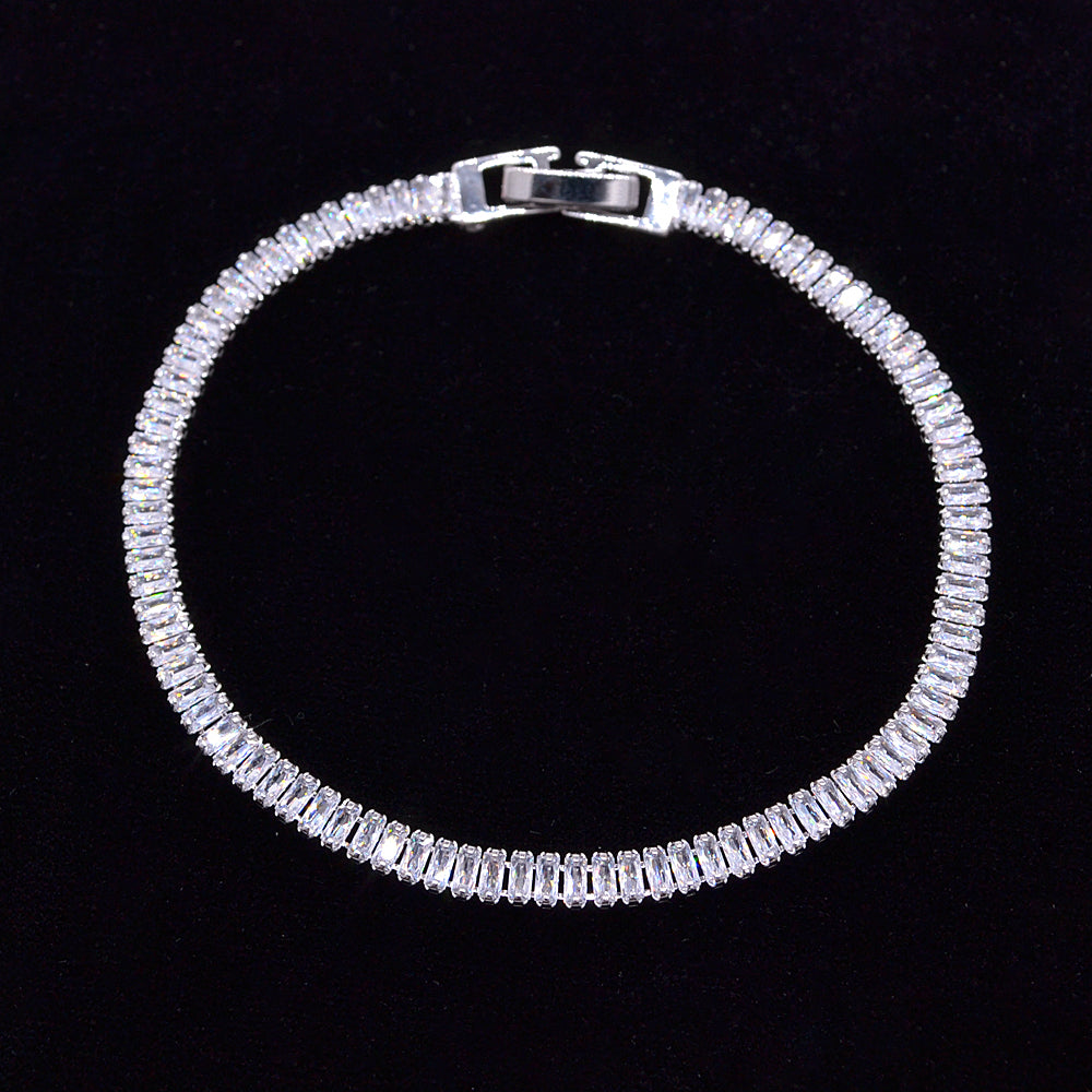 Wholesale White Gold Plated Women Clear Zircon CZ Baguette Stones Tennis Bracelet Jewelry