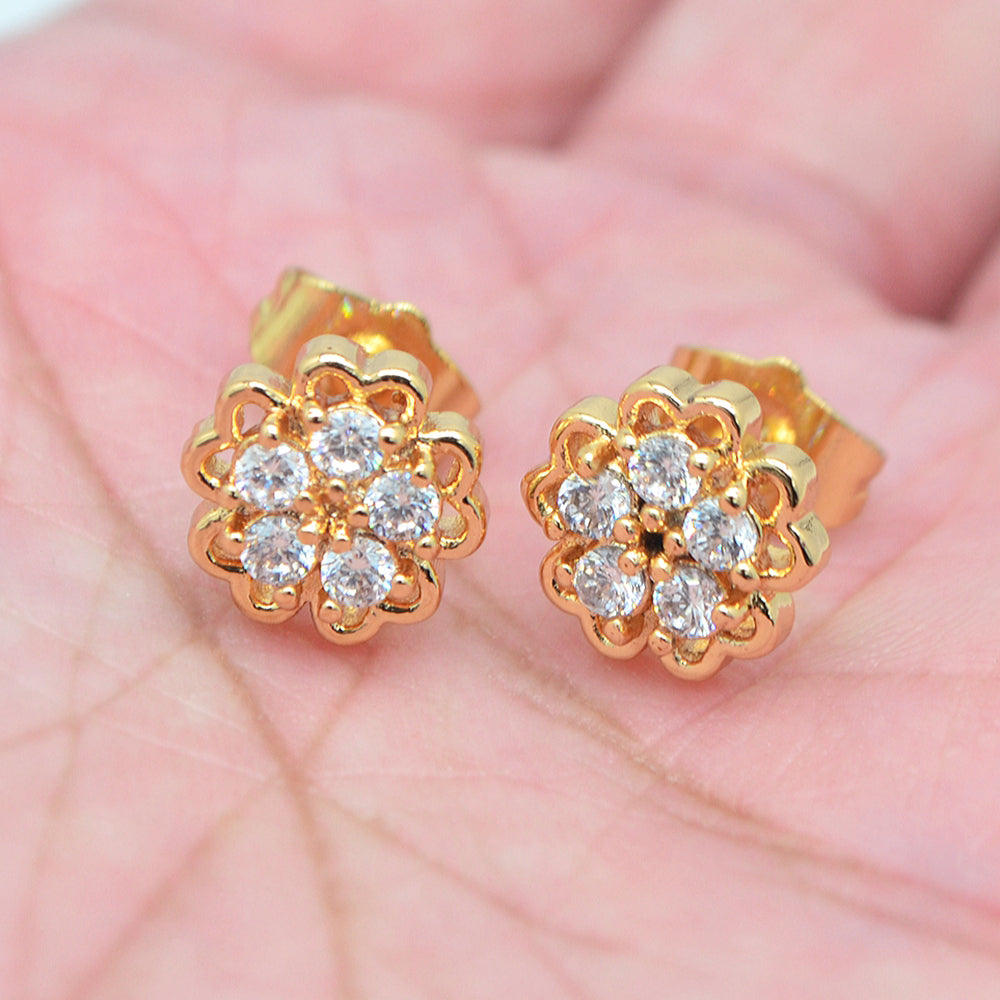Wholesale Gold Plated Women Multicolor Zircon CZ Adorable Flower Stud Earrings Jewelry