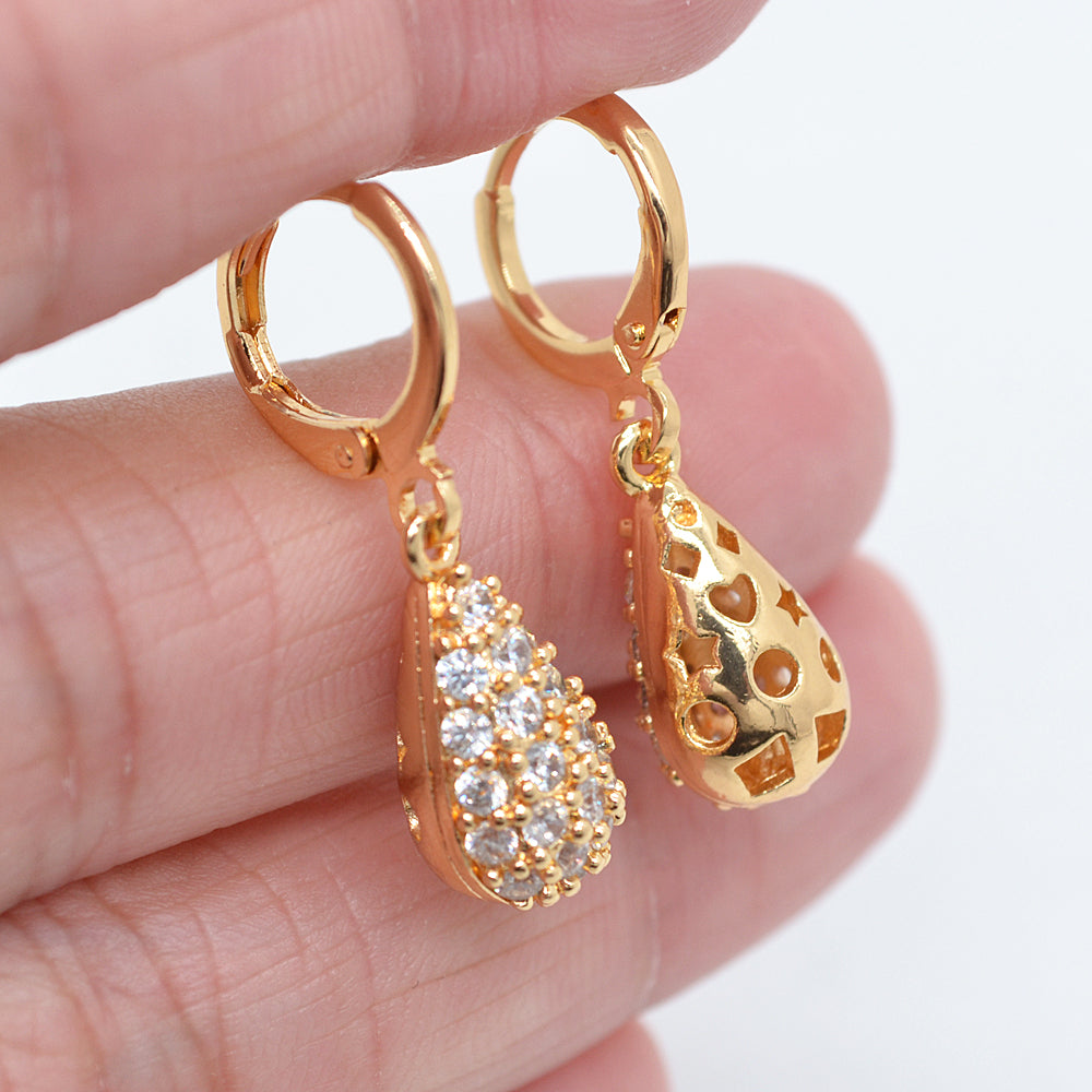 Wholesale Gold Plated Women Clear Zircon CZ Fashion Teardrop Dangle Earrings Jewelry