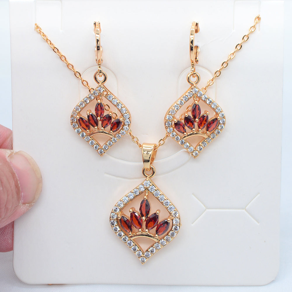 Wholesale Gold Plated Women Multicolor Zircon CZ Flower Engagement Jewelry Set