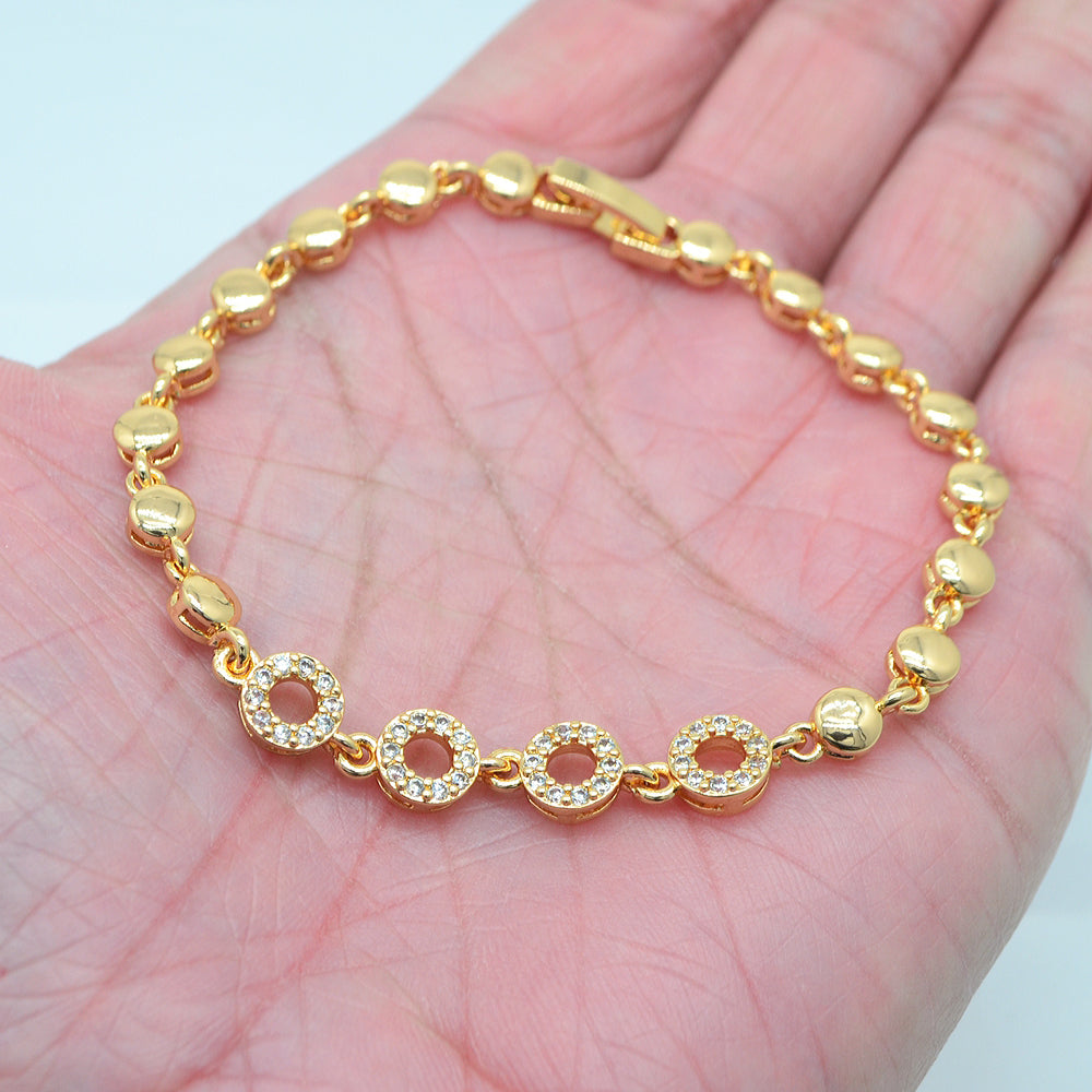 Wholesale Gold Plated Women Clear Zircon CZ Fashion Round Charm Bracelet Jewelry