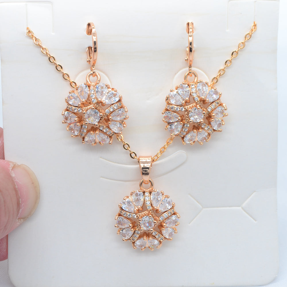 Wholesale Gold Plated Women Fashion Rainbow Zircon CZ Round Jewelry Set