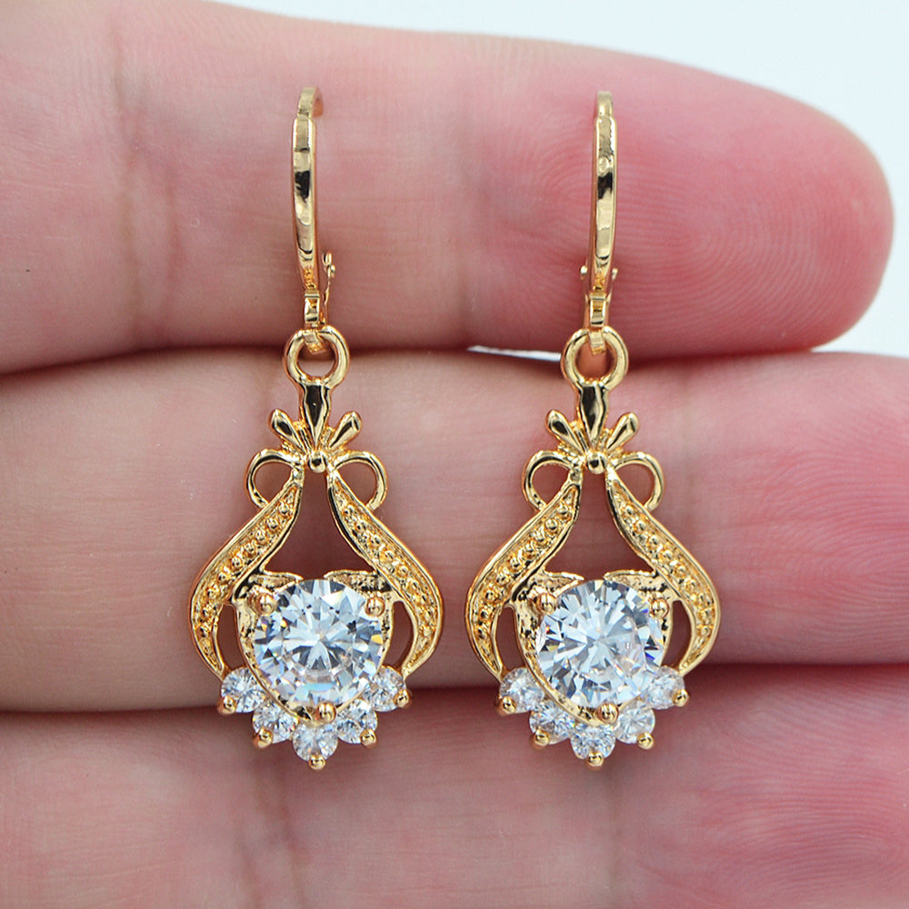 Wholesale Gold Plated Women Clear Zircon CZ Palace Flower Dangle Earrings Jewelry