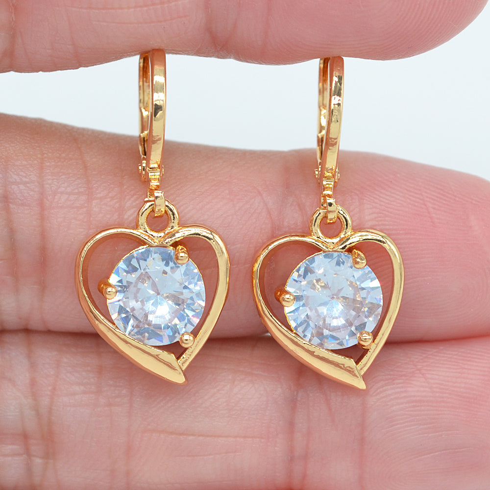 Wholesale Gold Plated Women Green Zircon CZ Heart Drop Earrings Jewelry