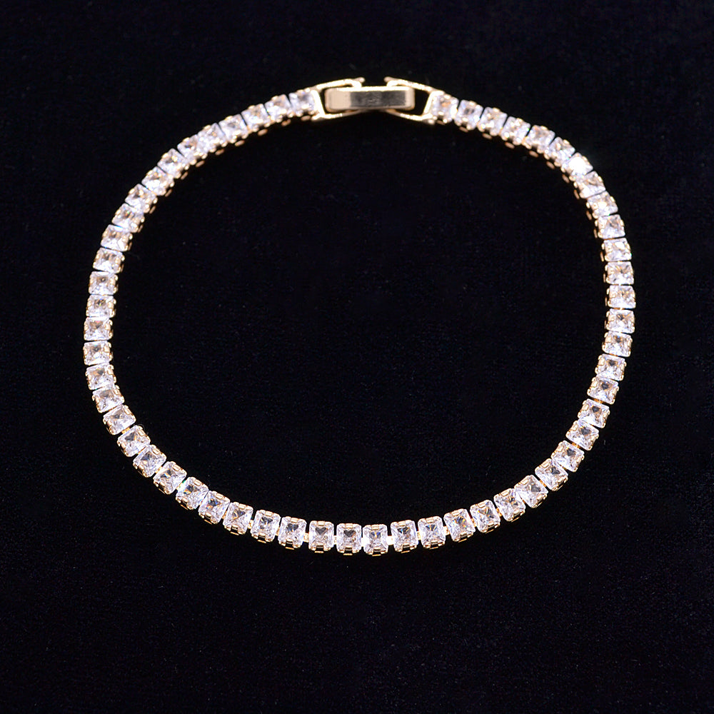 Wholesale Gold Plated Women Clear Zircon CZ Fashion Slim Tennis Bracelet Jewelry