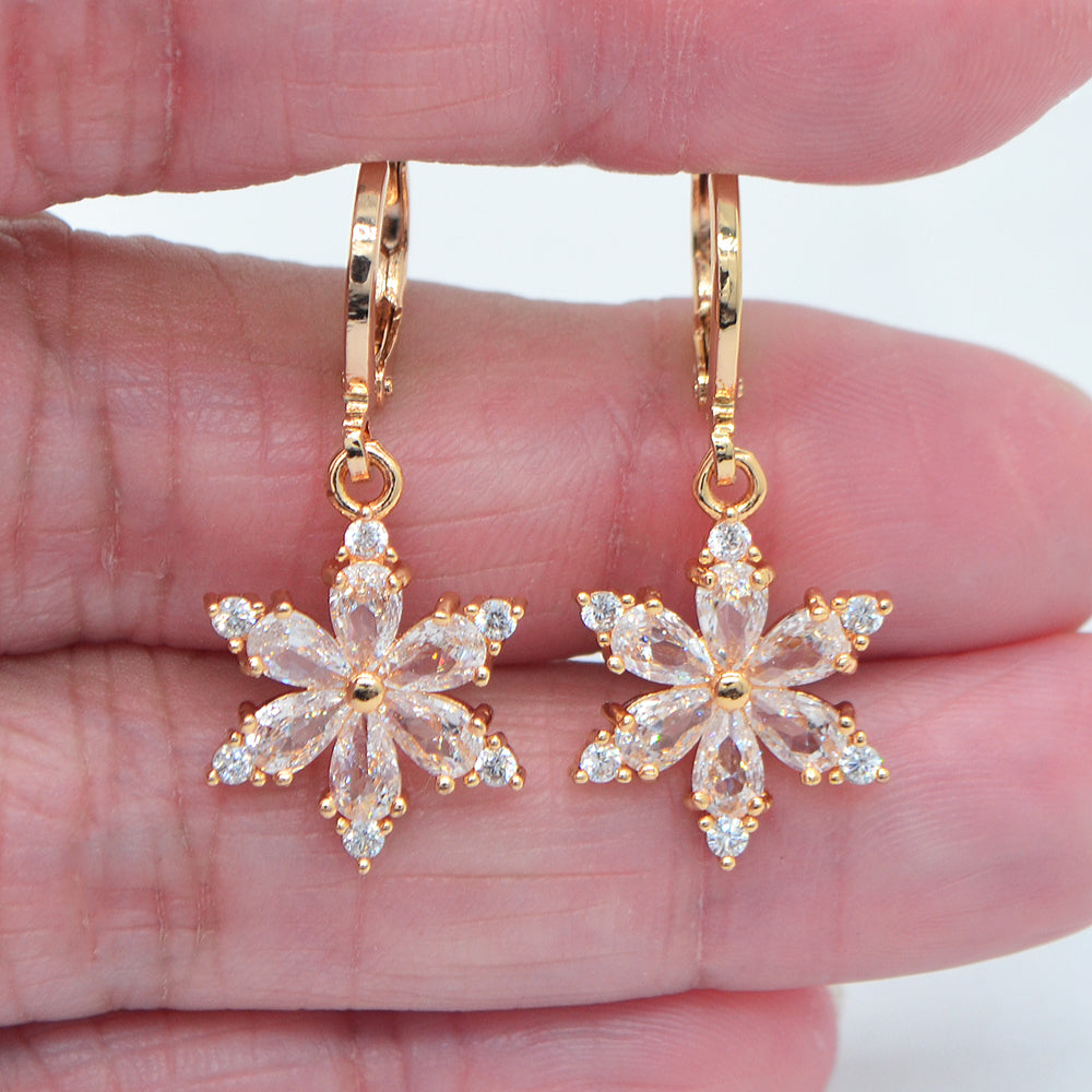 Wholesale Gold Plated Women Fashion Multicolor Zircon CZ Flower Drop Earring Jewelry
