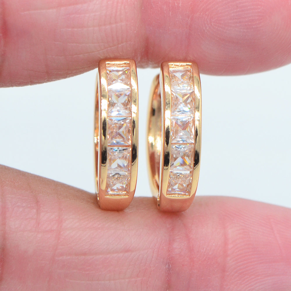 Wholesale Gold Plated Women Multicolor Zircon Hoop Huggie Earrings Jewelry